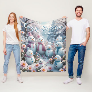 Couverture Polaire Charming Happy Snowman Famille hiver