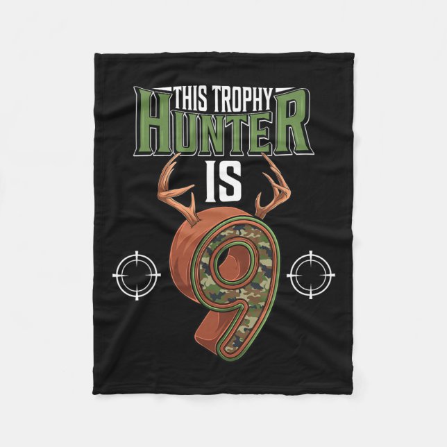 Couverture Polaire Chasse à 9 ans 9e fête d'anniversaire Chasseur de  (Devant)