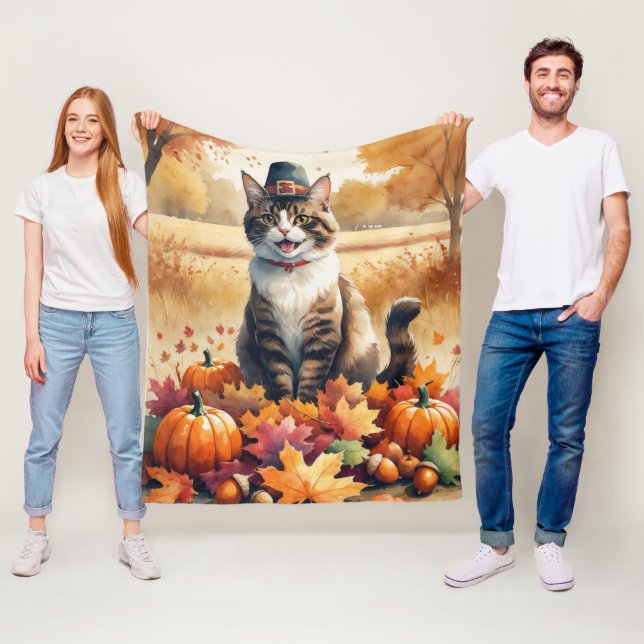 Couverture Polaire Chat abyssin à l'automne quitte Thanksgiving Art (En situation)