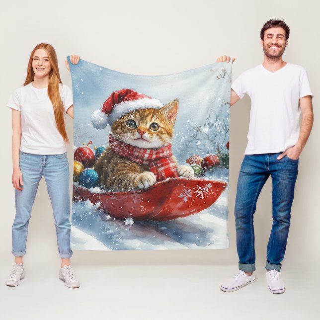 Couverture Polaire Chat abyssinien en sledge laissez-le neiger Noël (En situation)