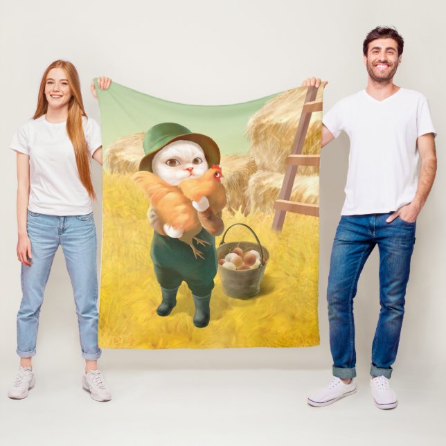 Couverture Polaire Chat adorable avec Hen à la ferme (En situation)