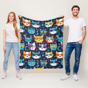 Couverture Polaire Chat Assorti fait face à des chats Cool amusants