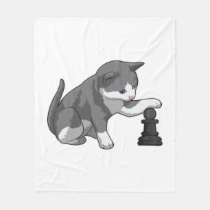 Couverture Polaire Chat aux échecs avec pièce d'échecs Évêque