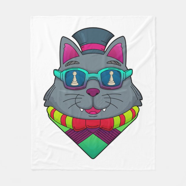 Couverture Polaire Chat aux échecs avec pièce d'échecs Pawn (Devant)