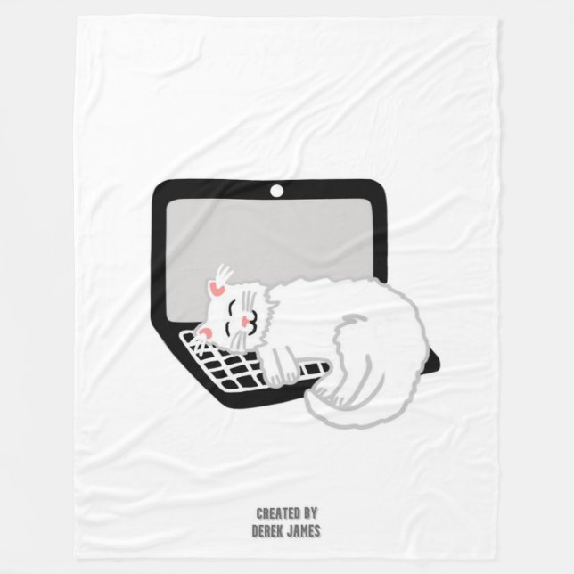 Couverture Polaire Chat Blanc Dormir Sur Ordinateur Portable Grosse C (Devant)