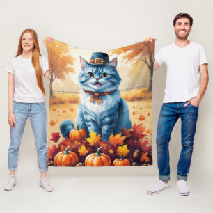 Couverture Polaire Chat Bleu Oriental À L'Automne Feuilles Thanksgivi