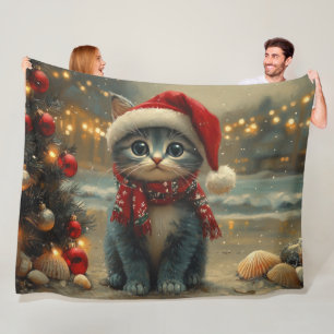 Couverture Polaire Chat Bleu Oriental Noël Vintage Plage