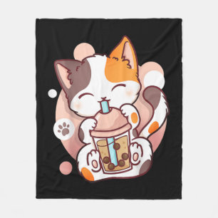 Couverture Polaire Chat Boba Tea Buble Tea Anime Kawaii Neko