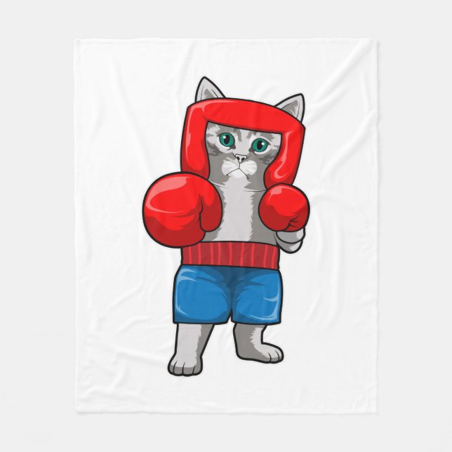 Couverture Polaire Chat Boxe avec gants de boxe (Devant)