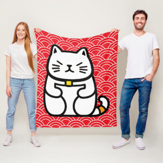Couverture Polaire Chat chanceux japonais ou Maneki-Neko