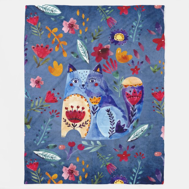 Couverture Polaire Chat Cheeky dans Flower Garden (Devant)