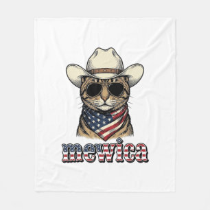 Couverture Polaire Chat Cowboy Patriotique Mewica Design Vector Vinta