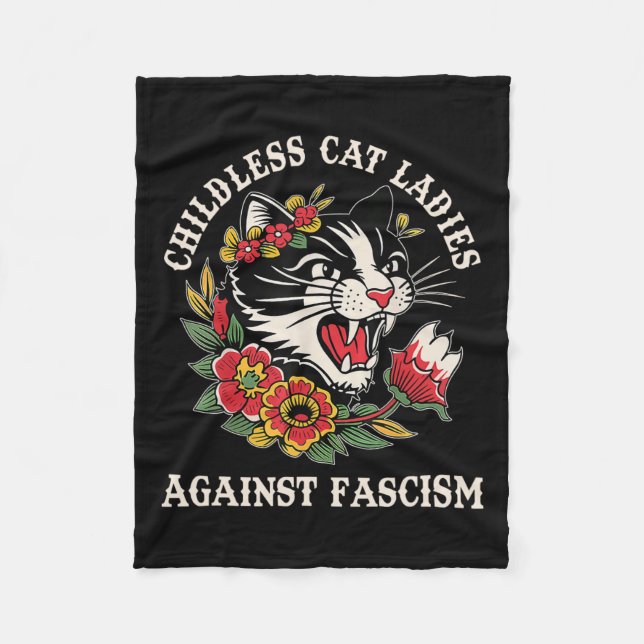 Couverture Polaire Chat Dames Contre Le Fascisme Drôle Chat Feministe (Devant)
