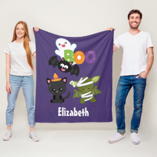 Couverture Polaire Chat de Cute Halloween, bat, mummy et ghost