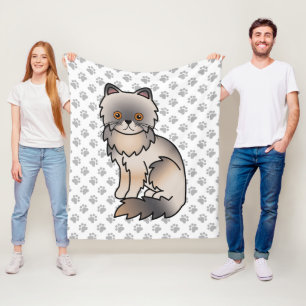 Couverture Polaire Chat de dessin animé mignon persan crème bleue & p