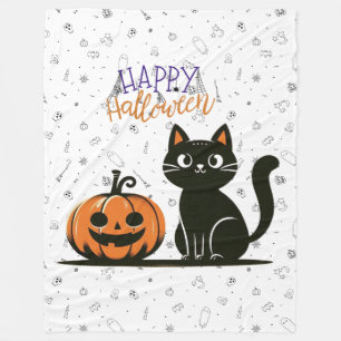 Couverture Polaire Chat de Halloween heureux & citrouille