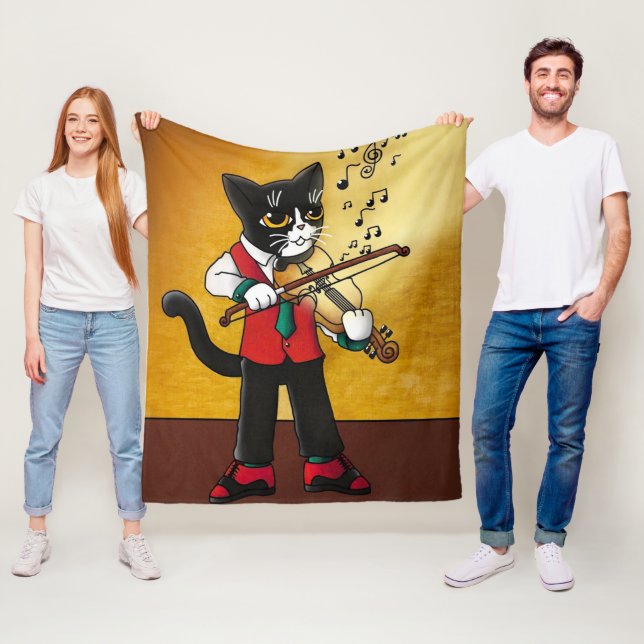 Couverture Polaire Chat de musique violon (En situation)