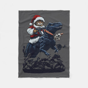 Couverture Polaire Chat de Noël avec un chapeau de Père Noël tenant u