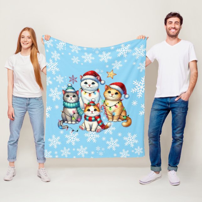 Couverture Polaire Chat de Noël cosy (En situation)