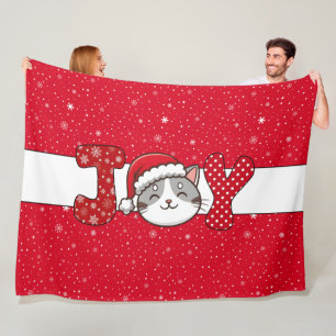 Couverture Polaire Chat de Noël "JOY" Flacon de neige blanc rouge & p