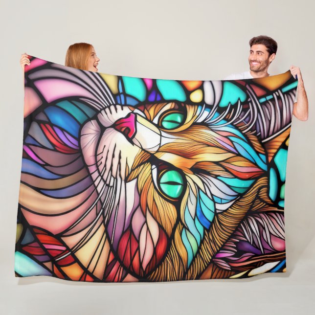 Couverture Polaire Chat de style Verre verni aquarelle (En situation)