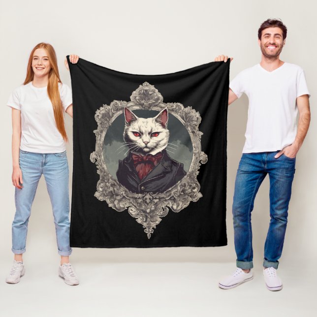 Couverture Polaire Chat d'Halloween, chat Vampire (En situation)