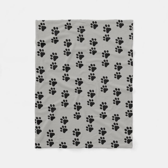 Couverture Polaire Chat / empreintes de pattes de chien - fond gris (Devant)