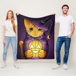 Couverture Polaire Chat en chaudière violet Halloween Blanche
