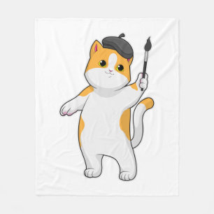 Couverture Polaire Chat en tant que Peintre avec pinceau