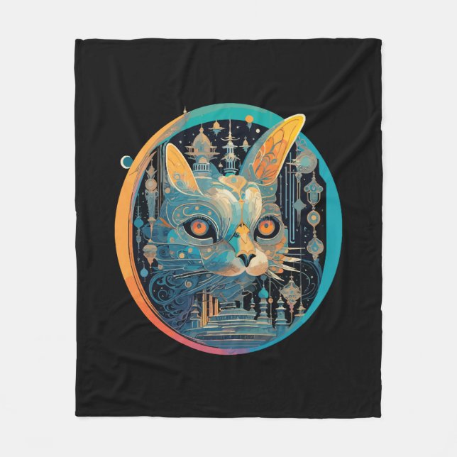 Couverture Polaire Chat étrange qui fixe vos phares (Devant)