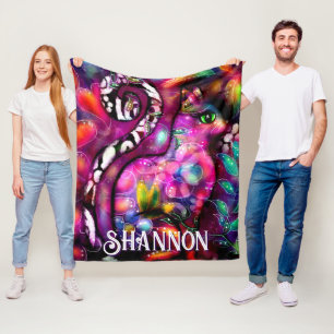 Couverture Polaire Chat Floral Abstrait Fantaisiste Personnalisé