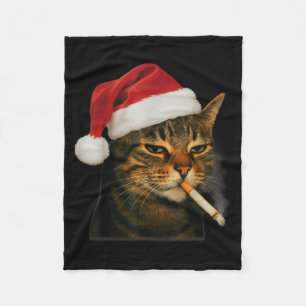 Couverture Polaire Chat Fumeur Cigarette Noël Chapeau Santa Chat Meme