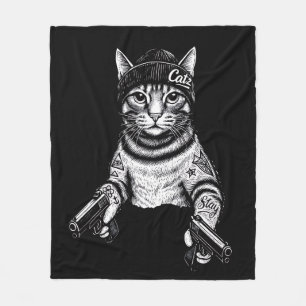 Couverture Polaire Chat gangster tatoué Art Kitty Streetwear Cool