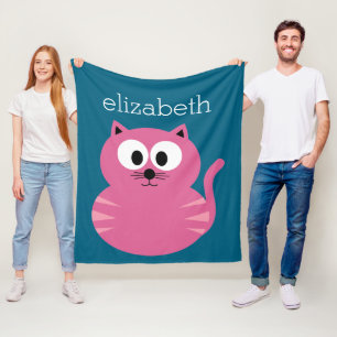 Couverture Polaire Chat gras rose mignon - Arrière - plan bleu