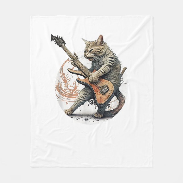Couverture Polaire Chat Jouer Guitare Rock Chat Lourd Métal Chat Mus (Devant)