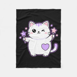 Couverture Polaire Chat Kawaii Clin d'œil Chat Baguette Magique Étoil