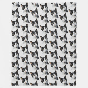 Couverture Polaire Chat Kitty blanc gris noir