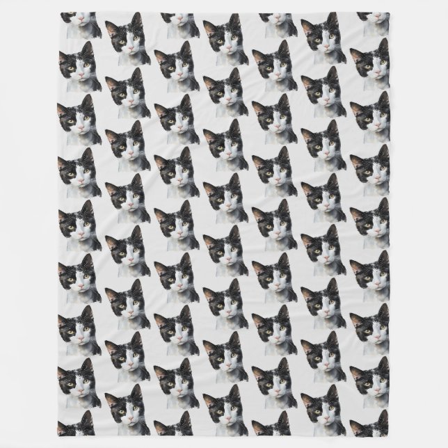 Couverture Polaire Chat Kitty blanc gris noir (Devant)