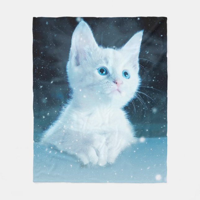 Couverture Polaire Chat kitty neige art animal nature (Devant)