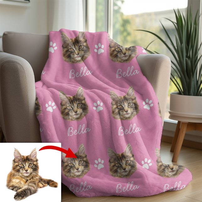 Couverture Polaire Chat Maine Coon, Personnalisé Pet Rose (Créateur téléchargé)