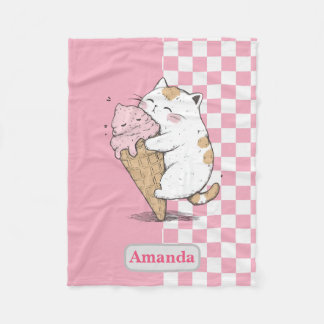 Couverture Polaire Chat mignonne avec Couvercle en Ceau de Crème glac