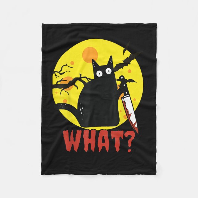 Couverture Polaire Chat noir avec couteau sanglant dire What_ Drôle M (Devant)