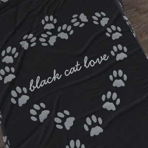 Couverture Polaire Chat noir Coeur Empreinte de patte Grosse couvertu