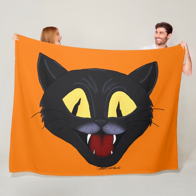 Couverture Polaire Chat noir d'Halloween (En situation)