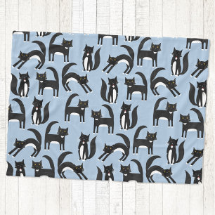 Couverture Polaire Chat noir et blanc Tuxedo bleu