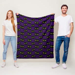 Couverture Polaire Chat noir et violet yeux jaunes motif Halloween