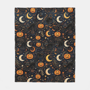 Couverture Polaire Chat Noir Magique et Lune