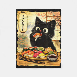 Couverture Polaire Chat noir mignon mangeant des sushis nourriture ja