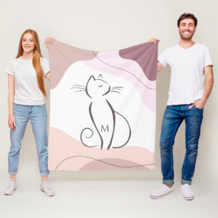 Couverture Polaire Chat Noir Minimaliste Organique Boho Formes Monogr