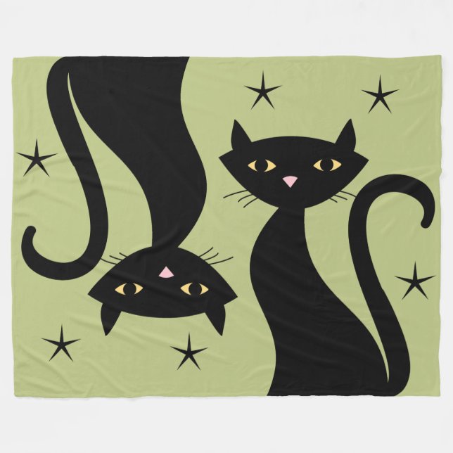 Couverture Polaire Chat noir rétro, blaireau (Devant (Horizontal))